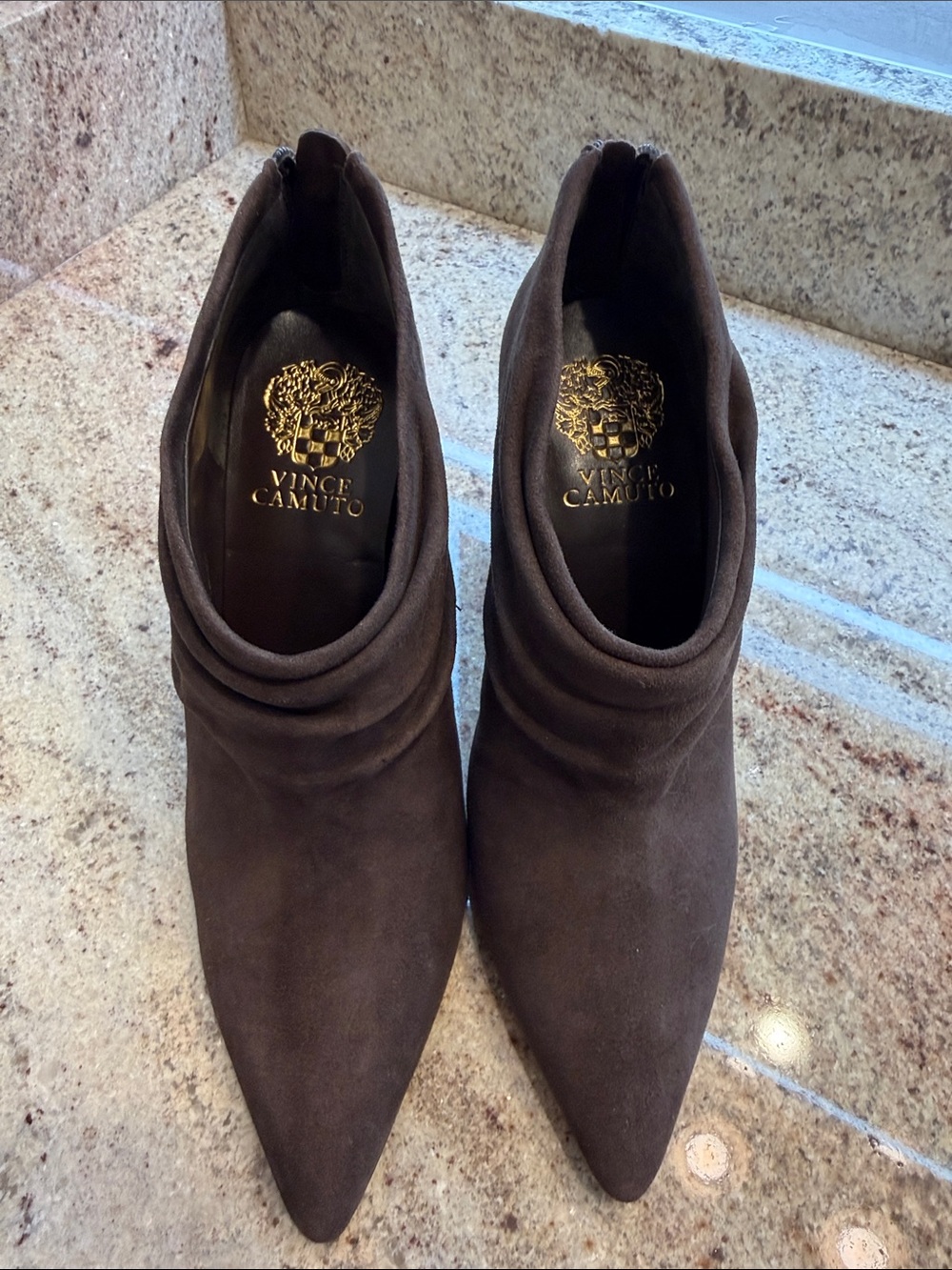 Vince Camuto Dark Brown Suede Pointed-Toe Ankle Booties